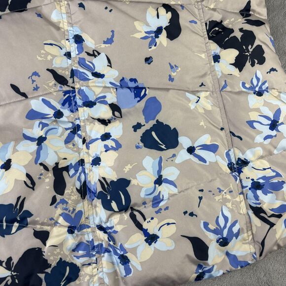 Lands' End Vest Womens Large Tall Floral Puffer Down Beige Blue Zip Pockets - Picture 6 of 13